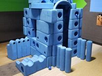 Picture of a large blue structure made from blocks at Myseum (STL, MO).