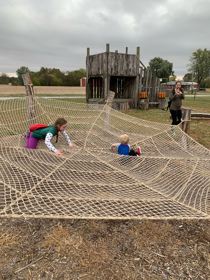 Kids climbing on web at Boonies Farm in Worden, IL