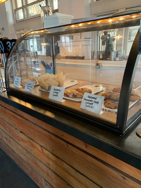 Pastries in display case. At Post Commons in Alton IL